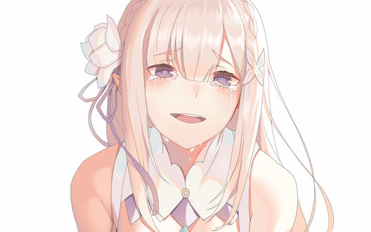Обои на рабочий стол Плачущая Эмилия / Emilia из аниме Re: Жизнь в альтернативном мире с нуля / Re:Zero kara Hajimeru Isekai Seikatsu, art by Pixiv Id 5224036