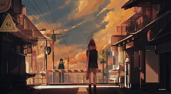 Обои на рабочий стол Hiyori Iki / Хиери Ики и Yato / Ято из аниме Noragami / Бездомный Бог, art by Pixiv Id 10710834