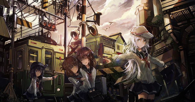 Обои на рабочий стол Akatsuki / Акатсуки, Hibiki / Хибики, Ikazuchi / Иказучи, Inazuma / Иназума из игры Kantai Collection / Флотская Коллекция, art by Pixiv Id 10710834