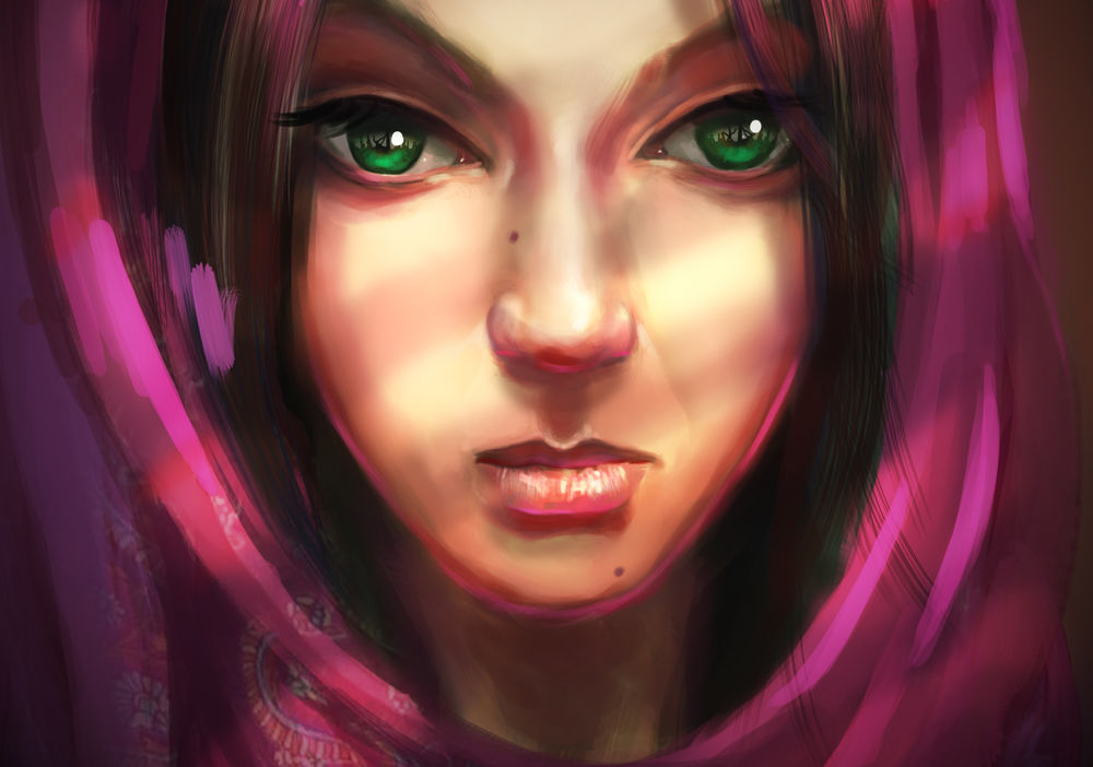 Обои для рабочего стола Девушка с розовыми волосами и зелеными глазами, by Sarwar Z Khan