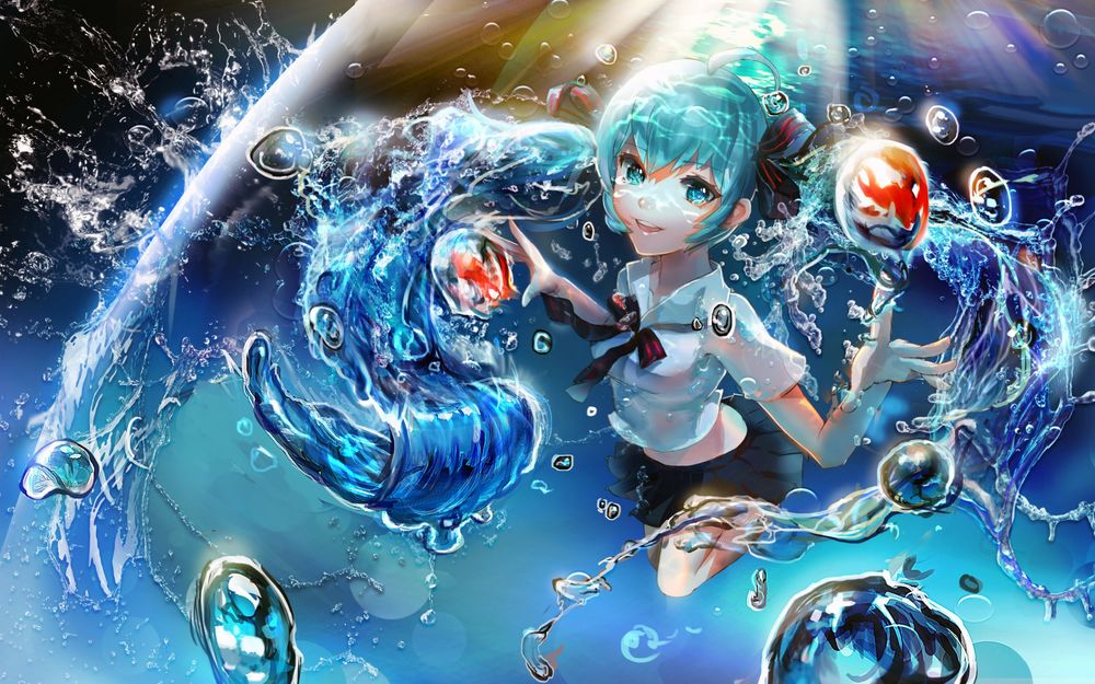 Обои для рабочего стола Vocaloid Hatsune Miki / Вокалоид Хатсуне Мику, под водой