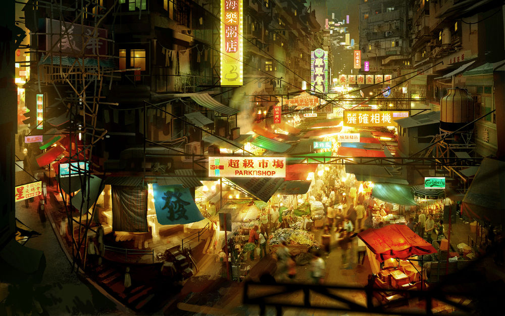Обои для рабочего стола Улица ночного Гонконга / Hong-Kong из игры Sleeping Dogs
