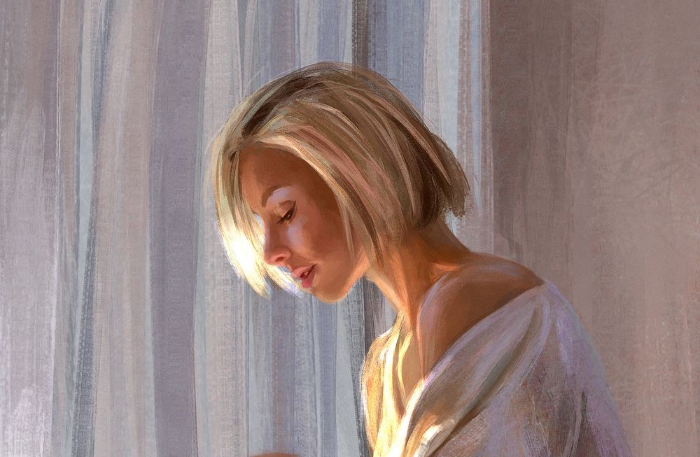 Обои для рабочего стола Белокурая девушка в профиль, by Mandy Jurgens