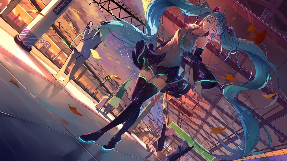 Обои для рабочего стола Vocaloid Hatsune Miki / Вокалоид Хатсуне Мику, art by Haraguroi You