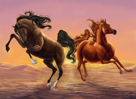 Обои на рабочий стол Две лошадки в танце любви, by SolinaBright