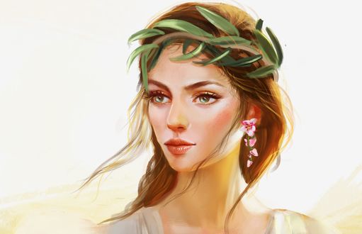 Обои на рабочий стол Милая девушка в венке, by abeer malik