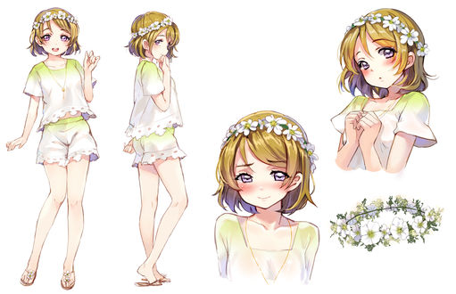 Обои на рабочий стол Koizumi Hanayo / Коизуми Накае с венком на голове, из аниме Love Live!/Живая Любовь, art by Sheska Xue