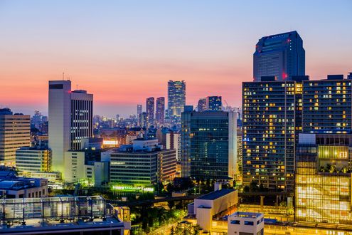 Обои на рабочий стол Панорама вечернего Токио / Tokyo, Япония / Japan