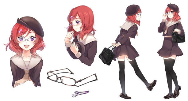 Обои на рабочий стол Nishikino Maki / Никишино Маки в очках из аниме Love Live!/Живая Любовь, art by Sheska Xue