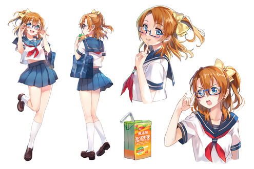 Обои на рабочий стол Kousaka Honoka / Коусака Хонока в очках, из аниме Love Live!/Живая Любовь, art by Sheska Xue