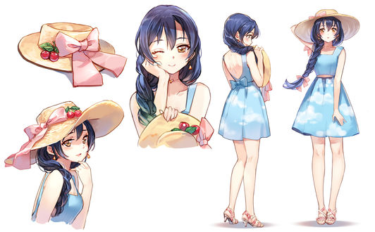 Обои на рабочий стол Sonoda Umi / Сонода Уми в шляпе, из аниме Love Live!/Живая Любовь, art by Sheska Xue