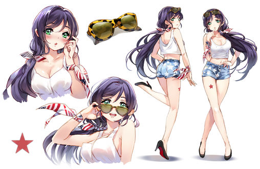 Обои на рабочий стол Toujou Nozomi / Тоджо Нозоми в очках, из аниме Love Live!/Живая Любовь, art by Sheska Xue