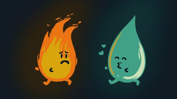 Обои на рабочий стол Огонек убегает от влюбленной воды