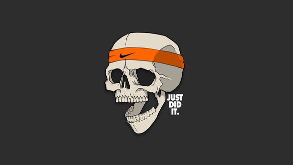 Обои на рабочий стол Человеческий череп с повязкой Nike (just did it / просто сделай это)