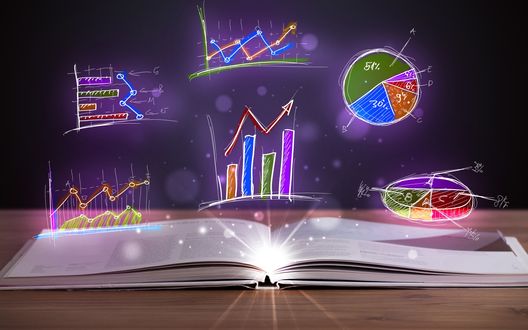 Обои на рабочий стол Открытая книга с графиками
