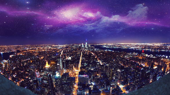 Обои на рабочий стол Панорама ночного Нью-Йорк / New York, США / USA