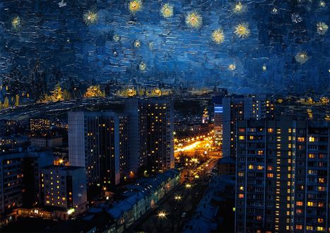 Обои на рабочий стол Нарисованный ночной город