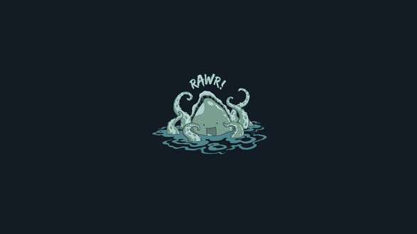 Обои на рабочий стол Улыбающийся осьминог с надписью RAWR!