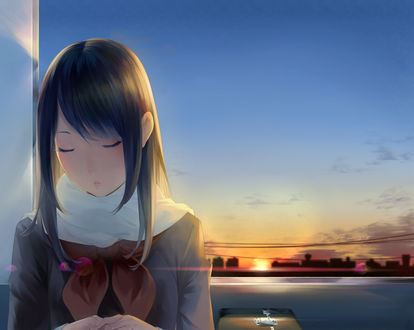 Обои на рабочий стол Девушка закрыла глаза, art by Sawasawa