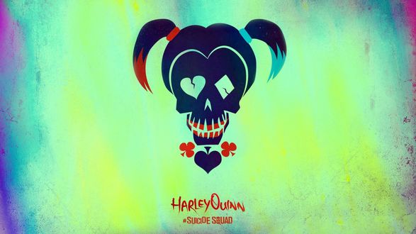 Обои на рабочий стол Рисованное изображение Харли Квинн / Harley Quinn и надпись внизу Harley Quinn / Харли Квинн Suicide Squad / отряд самоубийц