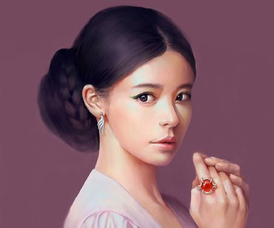 Обои на рабочий стол Темноволосая девушка, Art by DF G