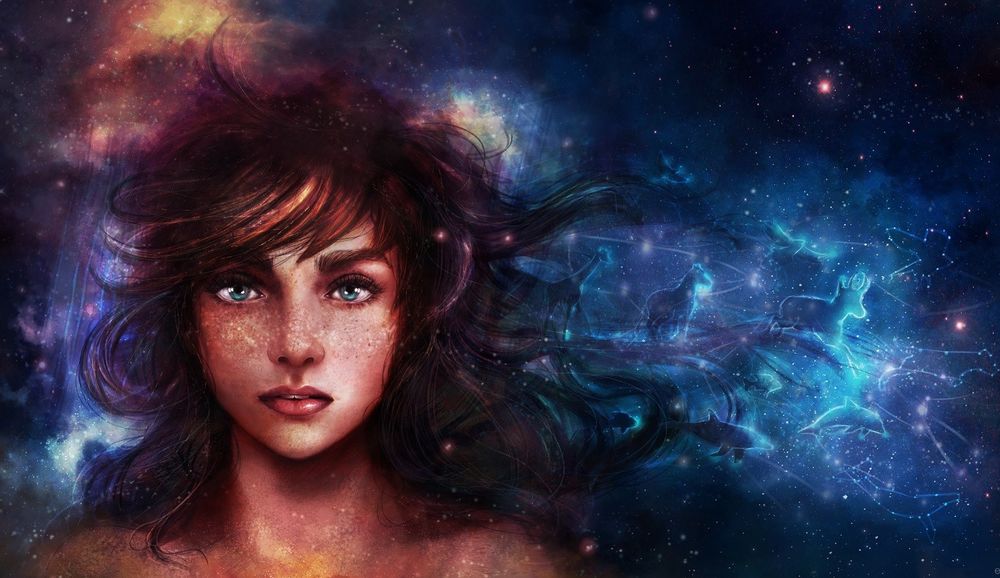 Обои для рабочего стола Девушка с голубыми глазами на фоне неба, by glimpen