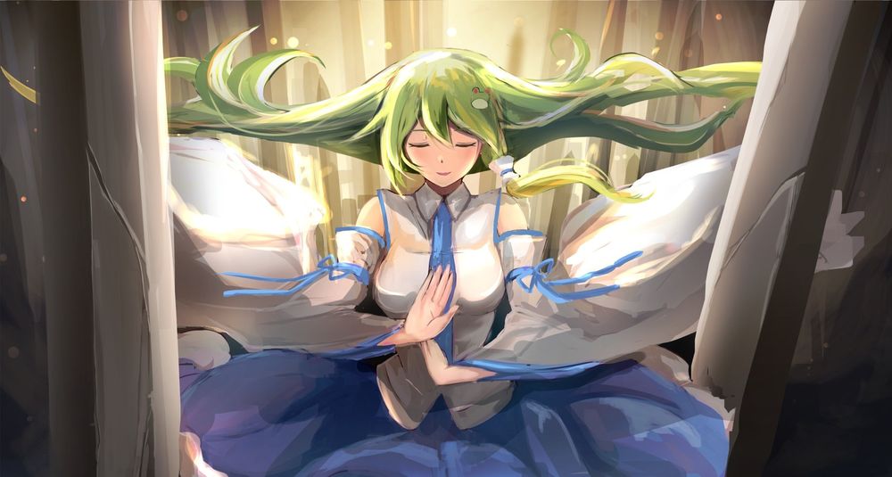 Обои для рабочего стола Kochiya Sanae / Кочия Санае занимется магией из компьютерной игры Touhou Project / Проект Восток
