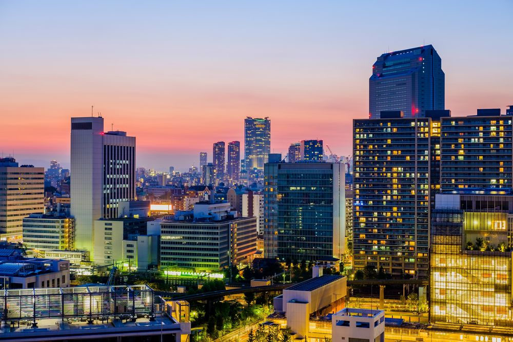 Обои для рабочего стола Панорама вечернего Токио / Tokyo, Япония / Japan