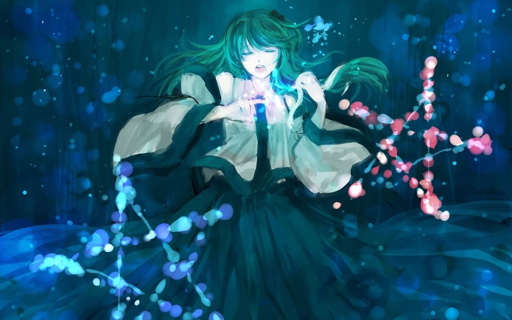 Обои для рабочего стола Kochiya Sanae / Кочия Санае занимется магией из компьютерной игры Touhou Project / Проект Восток / Тохо