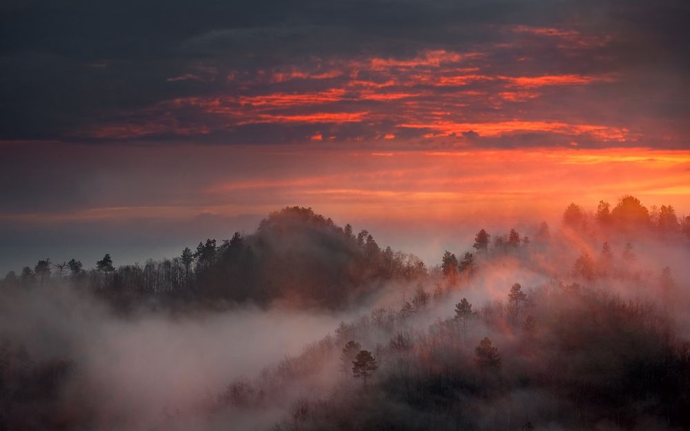 Обои для рабочего стола Утренний туман над сопками