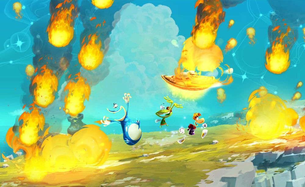 Обои для рабочего стола Персонажи в окружении пламени, кадр из игры Rayman