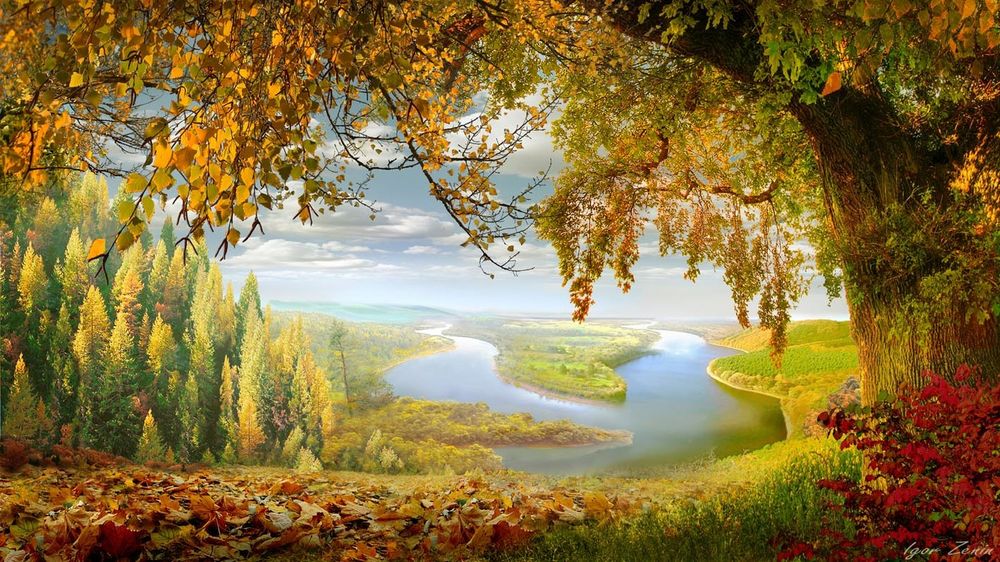 Обои для рабочего стола Осенний пейзаж с извилистой рекой, фотограф Igor Zenin