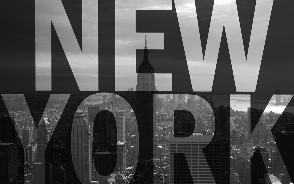 Обои для рабочего стола Вид на Нью-Йорк / New York, США / USA с надписью New York 