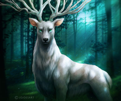 Обои на рабочий стол Белый олень-дух леса, by JoJoesArt