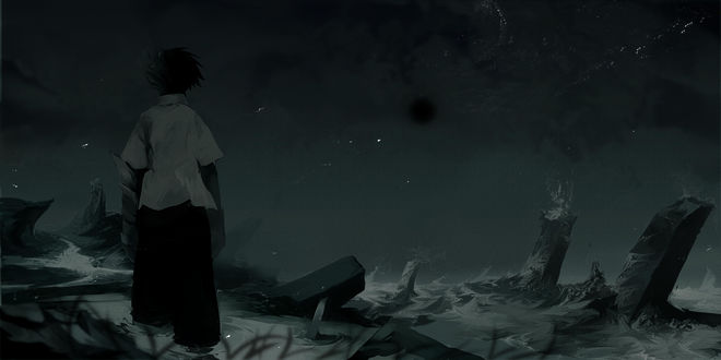 Обои на рабочий стол Мальчик смотрит на море, by Pixiv Id 53928