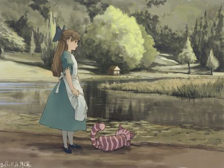 Обои на рабочий стол Alice / Алиса и Cheshire Cat / Чеширский Кот из сказки Alice in Wonderland / Алиса в стране чудес, by &;&;&;