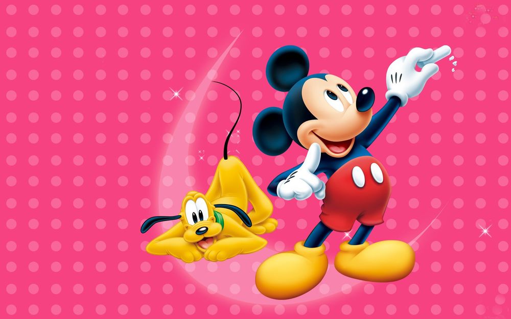 Обои для рабочего стола Микки Маус / Mickey Mouse и пес Плуто / Pluto на розовом фоне
