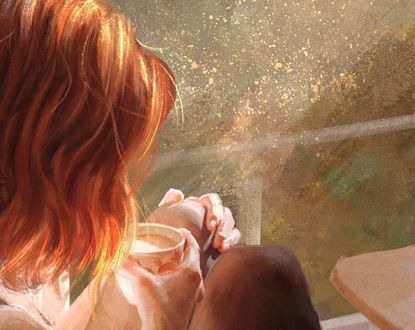 Обои на рабочий стол Девушка с чашкой кофе, by Mandy Jurgens