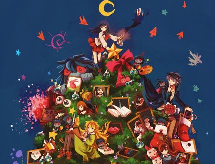 Обои на рабочий стол Ib / Иб, Garry / Гарри, Mary / Мэри наряжают новогоднюю елку из игры IB