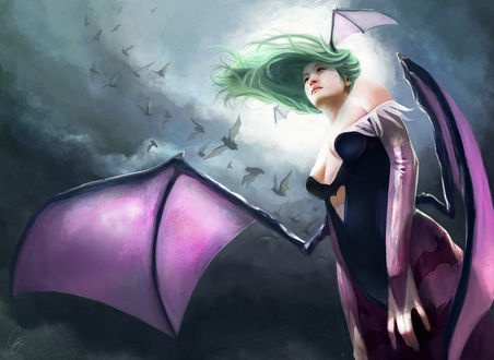 Обои на рабочий стол Морриган Энслэнд / Morrigan Aensland из игры Vampire / Darkstalkers, by chitobein