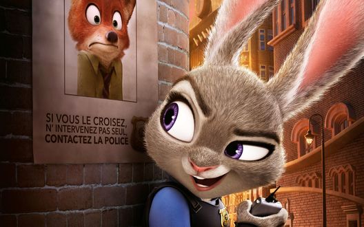 Обои на рабочий стол Джуди Хопс / Judy Hopps и Ник Уайлд / Nick Wilde из мультфильма Зверополис / Zootropolis