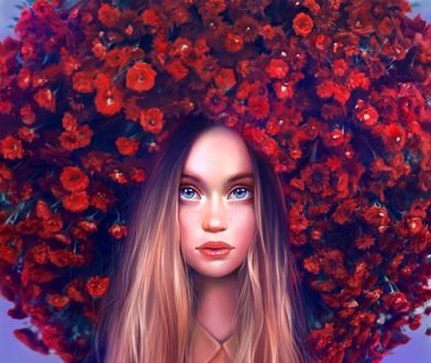 Обои на рабочий стол Девушка в цветах, by Maka Zedelashvili
