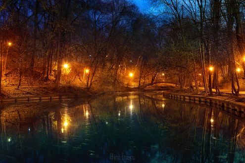 Обои на рабочий стол Работа магическая ночь у водоема, фотограф Akira Enzeru