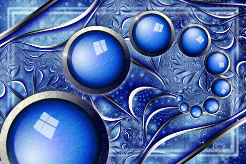 Обои на рабочий стол Абстрактный голубой зимний рисунок с эмблемами Windows