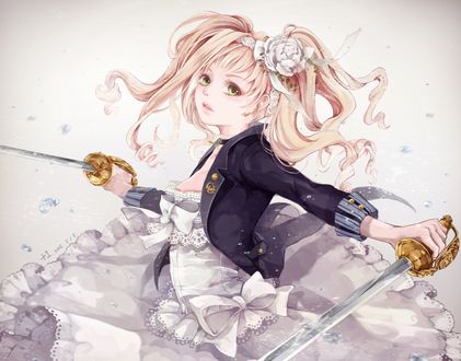 Обои на рабочий стол Elizabeth Middleford с двумя саблями из аниме Темный дворецкий / Dark Butler / Kuroshitsuji