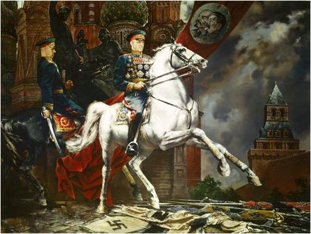 Обои на рабочий стол Маршалы Жуков и Рокоссовский на конях на красной площади, by Константин Васильев