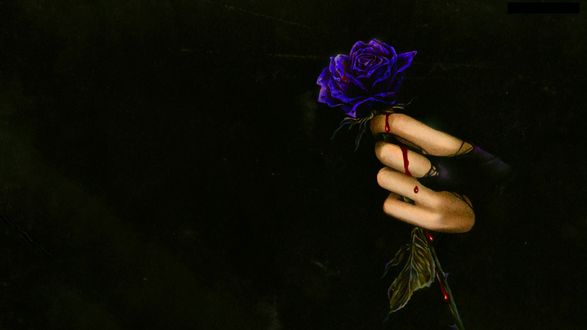 Обои на рабочий стол Фиолетовая роза в руке, по которой течет кровь, by Victoria Frances