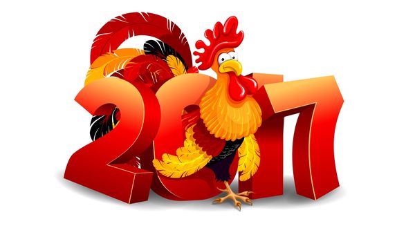 Обои на рабочий стол Петух с цифрой 2017