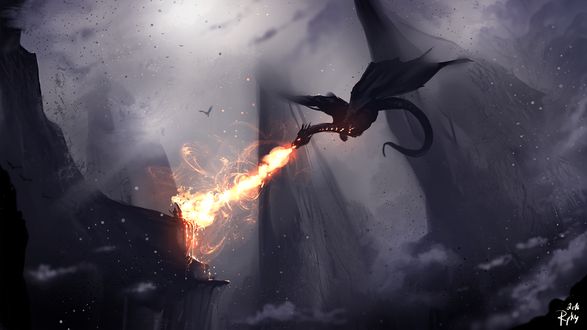 Обои на рабочий стол Воин сражается с драконом, by ryky