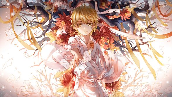 Обои на рабочий стол Yukine / Юкине в белом кимоно из аниме Noragami / Норагами / Бездомный Бог